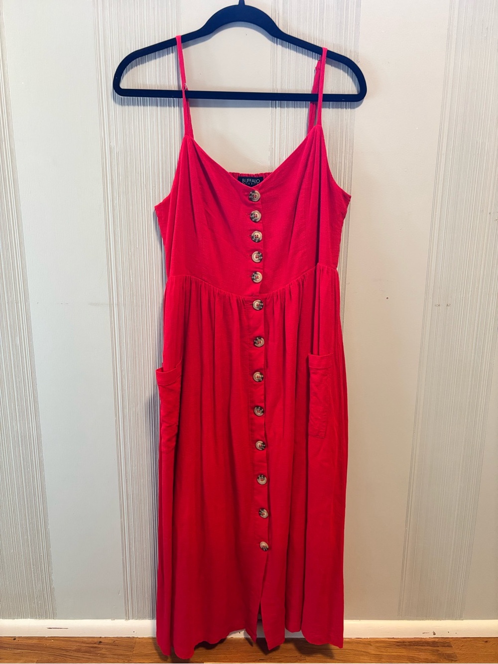 Buffalo David Bitton Red Button-Front Midi Dress with Pockets